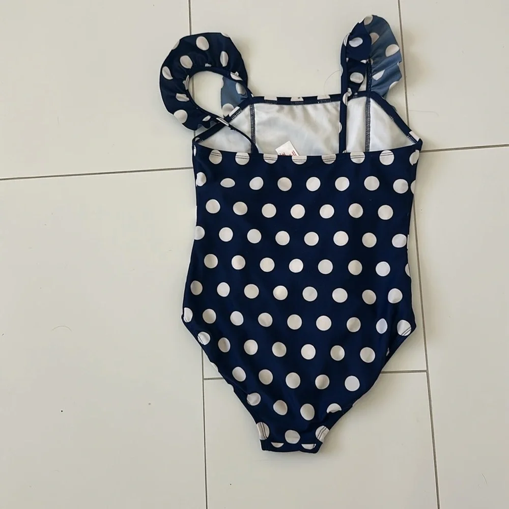 Cat & Jack One Piece Navy Blue & White Polka Dot Bathing Suit Size 10/12